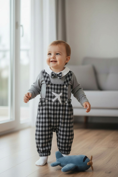 Butik Baby Salopet Sweatshirt with Bow Tie 2-Piece Set