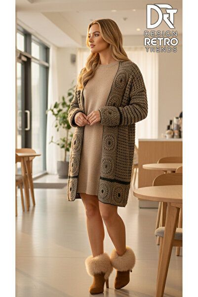 drt tasarım Square Embossed Motif Flared Cardigan