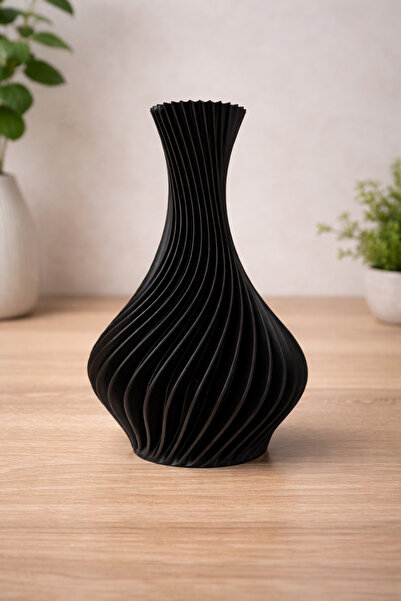 sema3d Modern Spiral Tasarımlı Dekoratif Vazo – Siyah