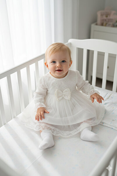 Miniday Baby Kız Bebek Mevlütlük Elbise Bandanalı Dantelli Yeni doğan hastane...