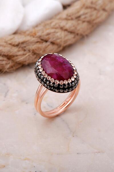 Sümer Telkari Kök Yakut Taşlı Rose Gümüş Yüzük 3469