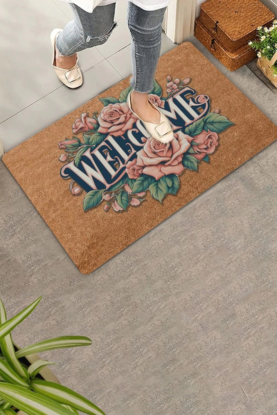 Valerine Life Culoarea pudrei Trandafiri Bine ați venit Covoraș de ușă 45x70cm