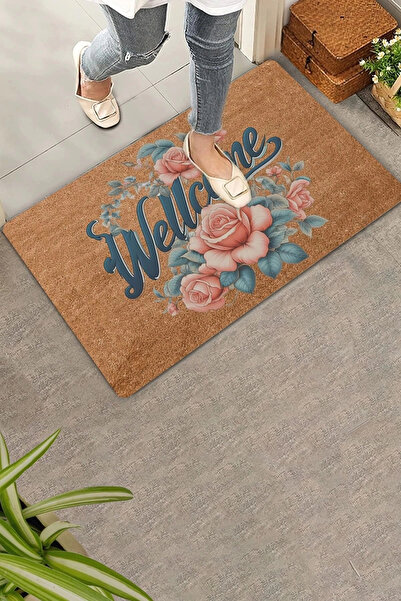 Valerine Life سجادة باب ترحيب بالورود الوردية اللبلاب مقاس 45 × 70 سم
