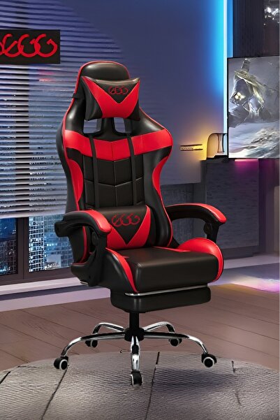 EGG كرسي ألعاب قابل للتعديل مصنوع من جلد البولي يوريثان ومسند رأس ودعم قطني - أحمر