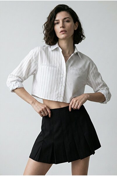 Womela Kadın Cool Çizgili Crop Gömlek