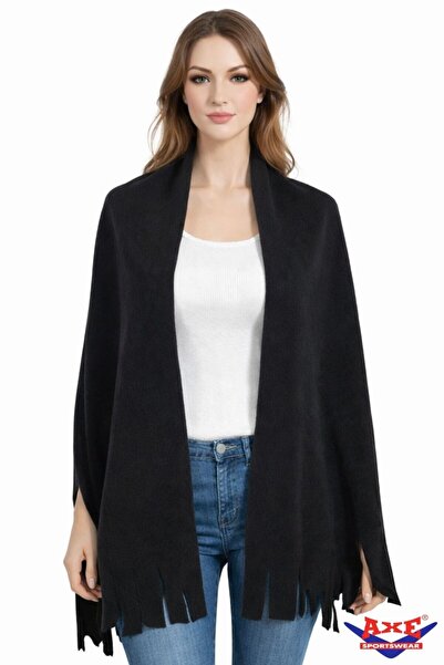 AXE SPORTSWEAR Şal negru de iarnă din lână - Şal cu umăr cu ciucuri