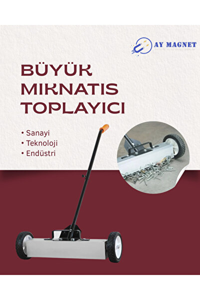AYMAGNET Manyetik Metal Toplayıcı Sanayi Tipi Mıknatıslı Tekerlekli Çivi Somu...