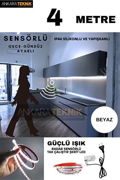 ankarateknik Hareket Sensörlü 220 Volt Silikonlu Beyaz Renk Şerit LED (120 Le...