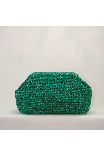BY AKTEPE STORE El Yapımı Burslu Örgü Clutch Çanta – Parlak Metalik Kağıt İp,...
