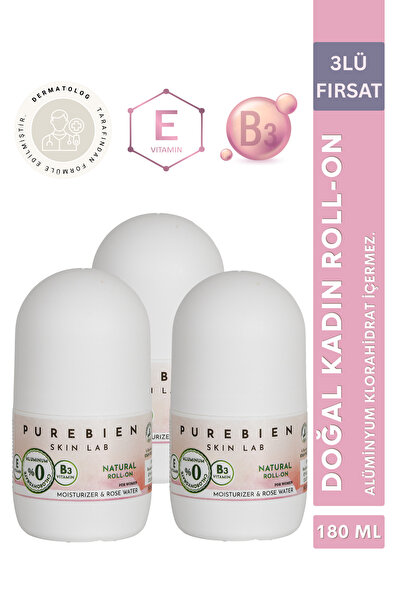 purebien skin lab Doğal Roll On Deodorant Kadın 3'lü Fırsat - Alüminyum Klora...
