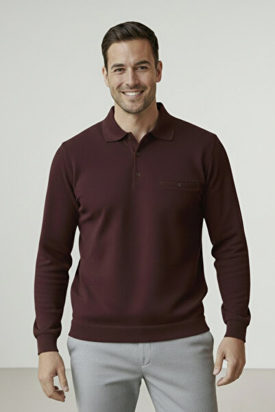 SİMENTİ Erkek Bordo Uzun Kollu Polo Yaka Sweatshirt – Basic Model