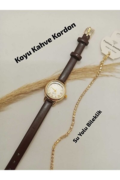 QUARTZ Minimal Kadın Kol Saati Koyu Kahve Renk Kordon Roma Rakamlı Gold Kasa ...