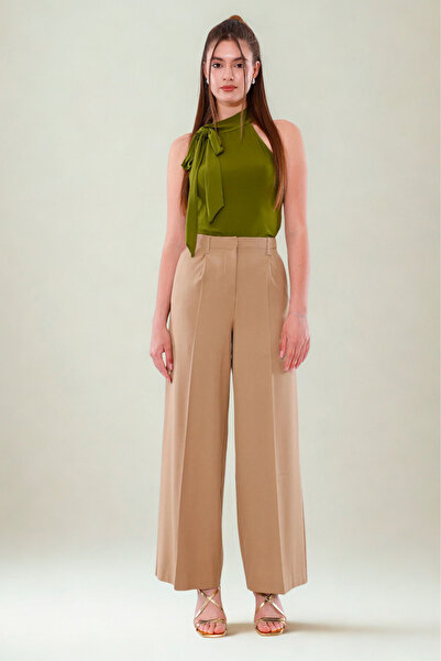 LA PANTE Γυναικείο παντελόνι παντελόνι palazzo Πλισέ φαρδύ παντελόνι με φαρδι...