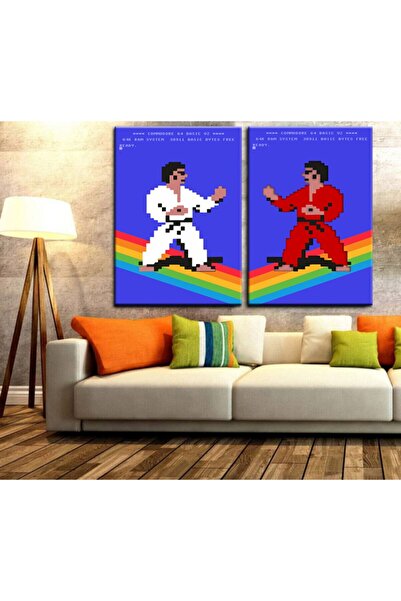 Commodore 64 International Karate Ikili Retro Kanvas Tablo Dkm-k16 -2 Adet 70 x 100 cm