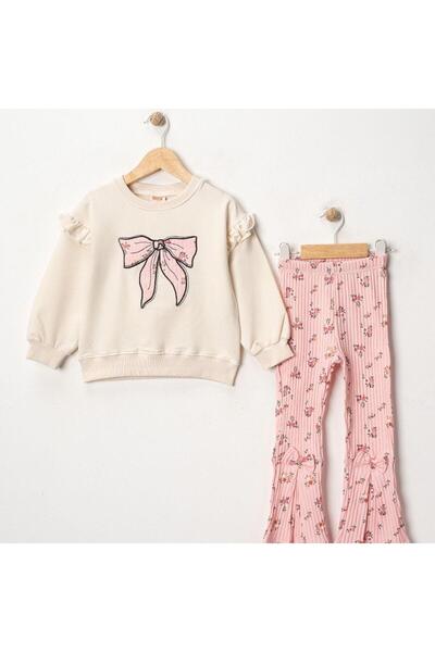 DECO Fiyonk Nakışlı Kız Çocuk Takım
