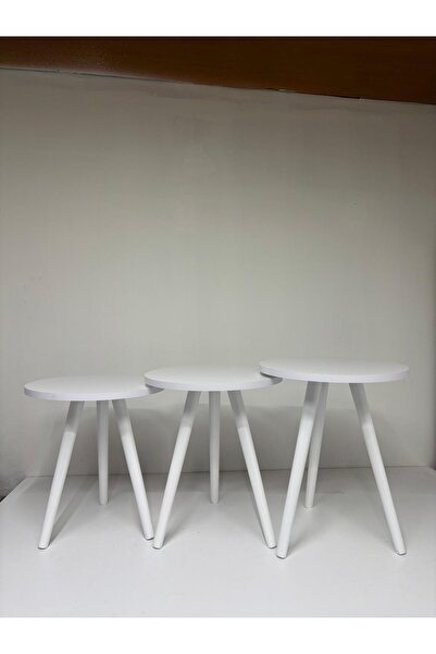 HAMADEX Yuvarlak Zigon Sehpa Takımı 3’lü Beyaz Modern MDF Sunum ve Yan Sehpa ...