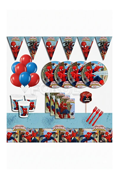 FOKUL Spiderman Örümcek Adam 24 Kişilik Doğum Günü Konsepti Parti Malzemeleri...