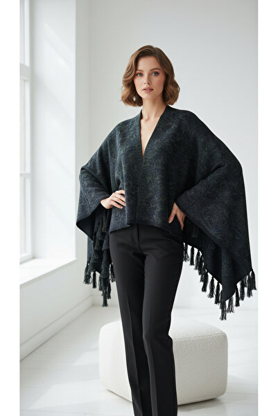 Uludağ Triko شال الكتف الكاكي المنسوج بشرابة نسائي