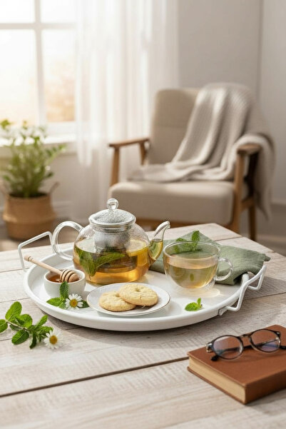 EVSTYLE صينية بيضاء مقاس 24 سم