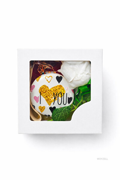 WOYZELL Makyaj & Çanta El Aynası Hediye Seti – Pencereli Kutuda Yapay Gül, Mini Mesaj Kartı