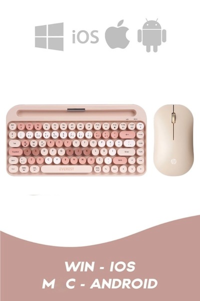 Everest Combo 2.4G+BT1+BT2 Wın Ios Çoklu Cihaz Bağlantılı Kablosuz Bluetooth Türkçe Q Klavye Mouse seti