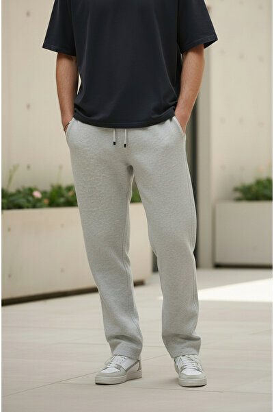 Sizce Moda Gray Baggy Wide Leg Elastic Waist Pocket Detailed Pique Pants