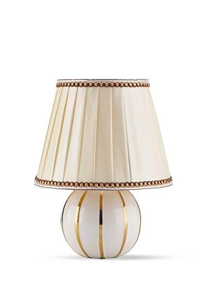 Storish Fleris Modern Tasarım Masa Lambası Seramik Abajur Beyaz / Gold