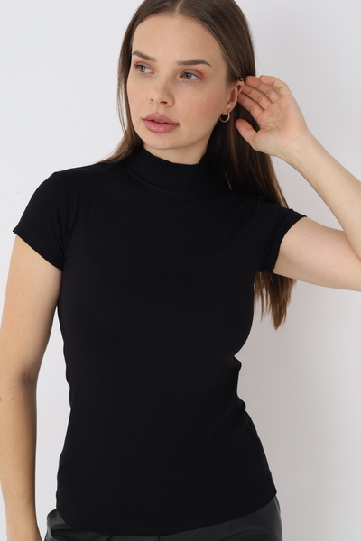 SIR İç Giyim بودي نسائي أسود بأكمام قصيرة وياقة صياد