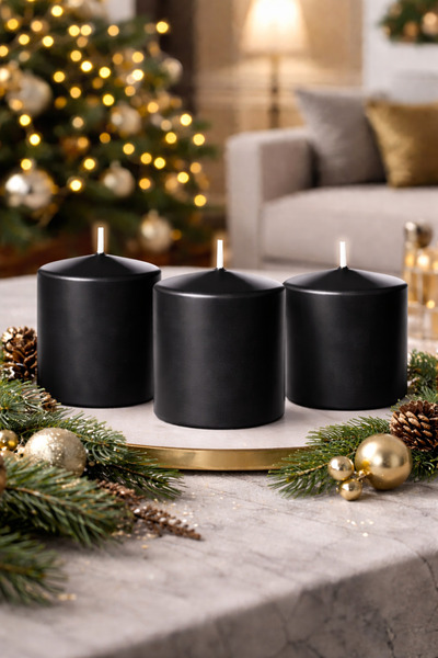 homeartplus 3 lü siyah renk silindir mum seti 5x7cm