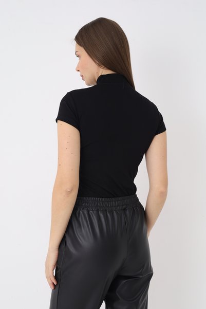 SIR İç Giyim Women's Black Short Sleeve Turtleneck Bodysuit