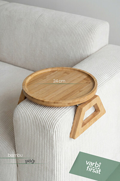 Varbifırsat Bambu Koltuk Kenarı Sehpası - Kolçak Sehpası Yan Sehpa - 24 Cm