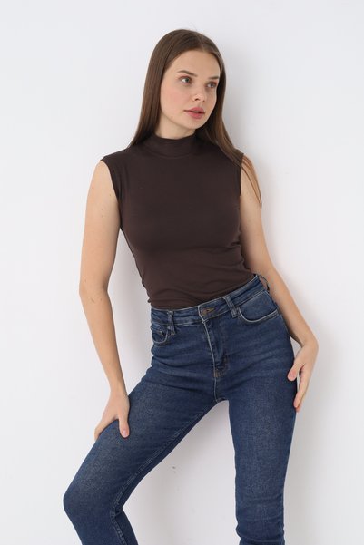 SIR İç Giyim Women's Bitter Brown Sleeveless Turtleneck Bodysuit