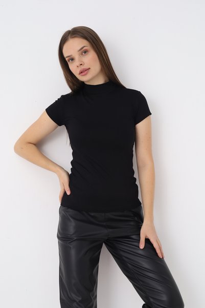 SIR İç Giyim Women's Black Short Sleeve Turtleneck Bodysuit