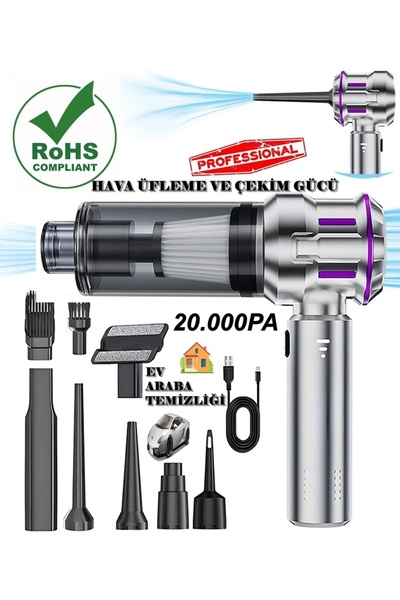 Havana H-8083 Araç İçi Süpürge 20.000Pa Vakum + Üfleme Özellikli 3 Kademeli Araç Süpürgesi