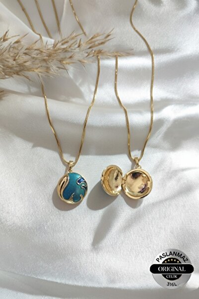 Lynare قلادة فولاذية مزينة بصور وغطاء قابل للفتح على شكل نموذج بحري