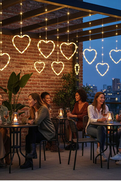 yusa stores Metal Kalpli Perde LED Işık Gün Işığı Sevgililer Günü Dekoratif Y...