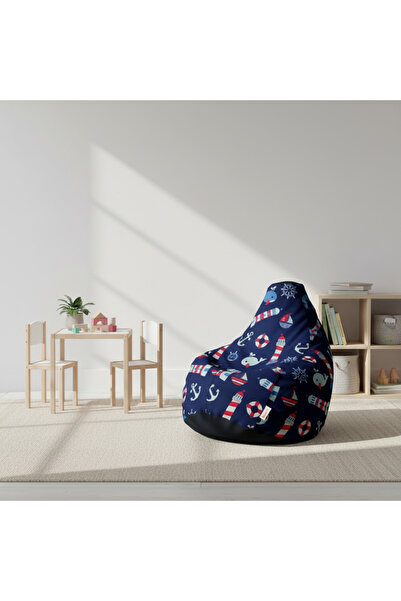 fluffy كرسي بين باج للأطفال بتصميم بحري مميز – مريح وآمن للصغار | خامة عالية الجودة