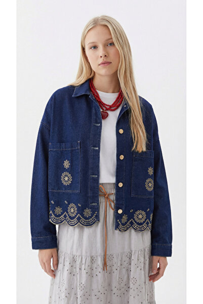 Matcha Butik Women's Floral Embroidered Casual Bohemian Jeans Jacket, Ethnic ...