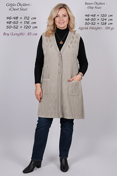 Laden Κρεμ Χρώμα Μακρύ Πλεκτό Χιτζάμπ Γιλέκο - Μεγάλο Μέγεθος