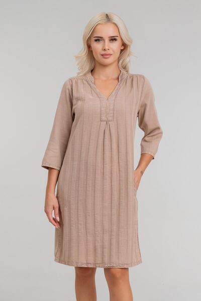 Bold & Young Rochie pentru femei cu buzunare, mâneci 3/4, fără îndoire în față, material reiat țesături de bumbac, combinație de bumbac, din material tip stofă Efsane, rochie CAM