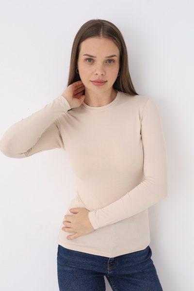 SIR İç Giyim Women's Skin Long Sleeve Crew Neck Bodysuit
