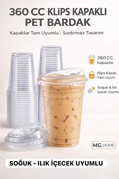 VENON 100 Adet 360 Cc 📢 KLİPS KAPAKLI BARDAK 🍹Plastik Bardak Limonata Soğuk...