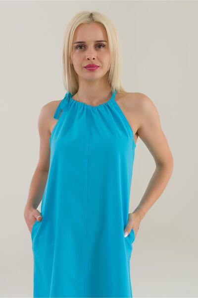 Bold & Young Жіноча блакитна сукня з бавовняної тканини з шнурівкою на шиї