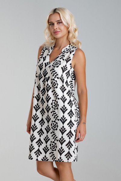 Bold & Young Rochie de damă din bumbac țesut cu aspect de in, cu cu imprimeu buzunare, model floral negru