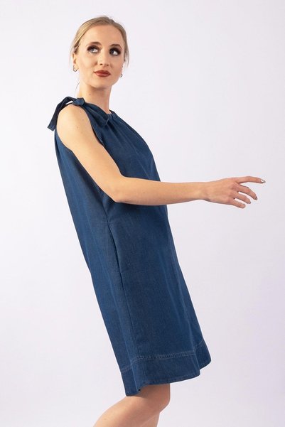 Bold & Young Women's Indigo Blue Halter Neck Slim Denim Dress