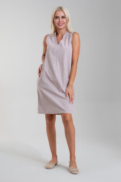 Bold & Young Γυναικείο ριγέ φόρεμα με τσέπες, υφαντό βαμβακερό φόρεμα με ριγέ εκρού μπορντό