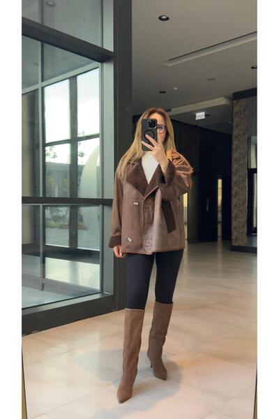 FEMİAS KAHVERENGİ FİT KÜRKLÜ DERİ CEKET