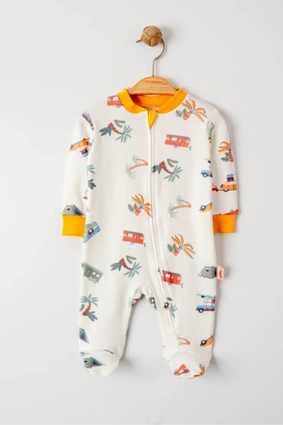 Tiffany Erkek Bebek 0.5 Tog Fermuarlı Tulum - Caravan & Palmiye Desenli