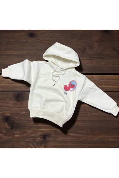 atabay Суитшърт с качулка, огледало на гърба и принт на сърце, цвят екрю