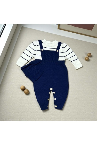 RYZE ÇOCUK بذلة تريكو بيريل مزينة بخطوط باللون الأزرق الداكن